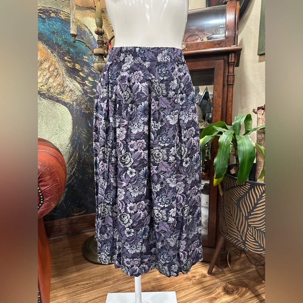 EUC Koret Floral Midi Skirt in Purple and Black